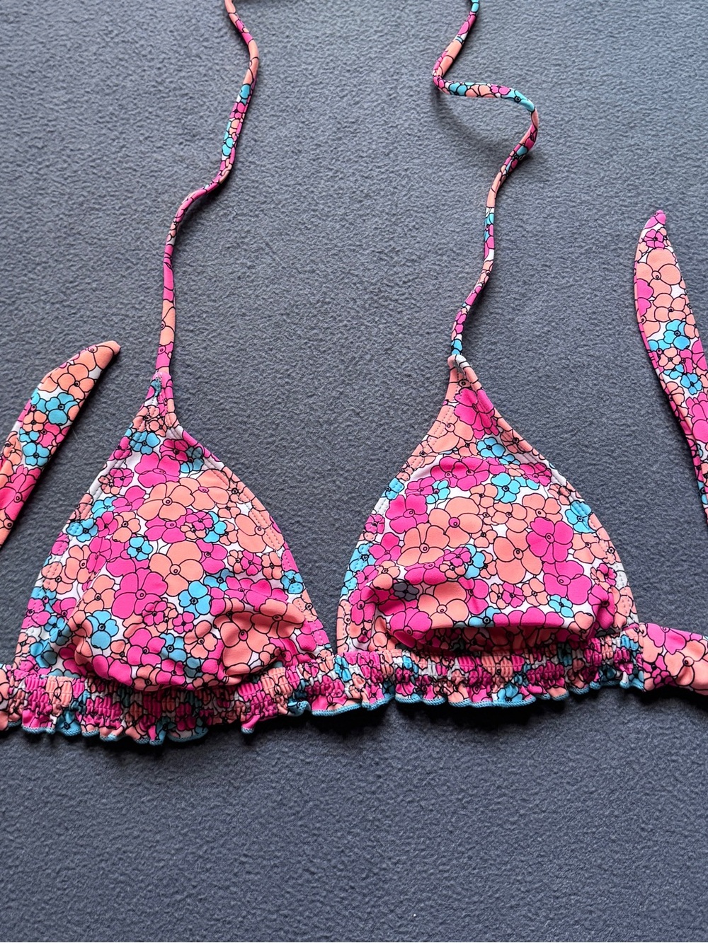 Floral Triangle Bikini Top with Ruffle Hem